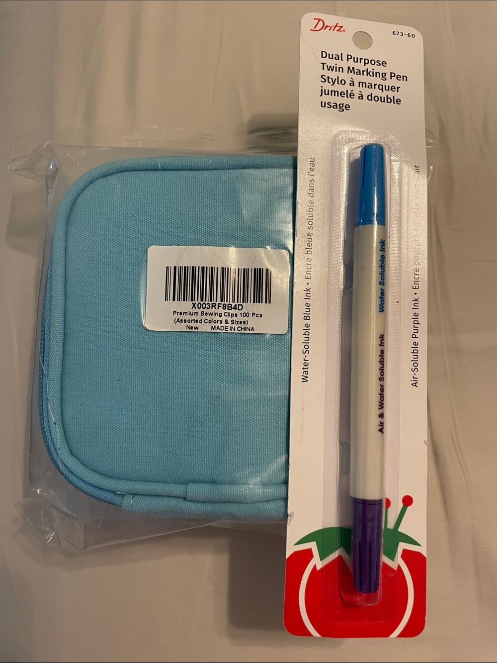 NEW 100 pc. Sewing clips & Dritz Dual Purpose Twin Marking Pen - Blue & Purple
